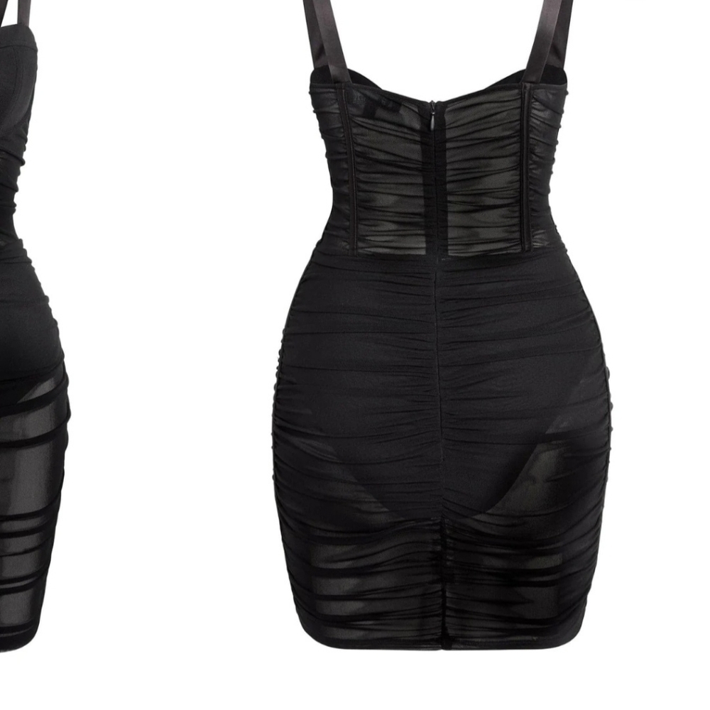 NWOT Leau Mesh Bodycon Corset Mini Dress Black Size Medium - Picture 7 of 10